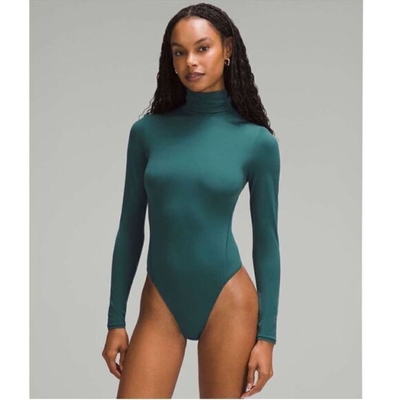 LULULEMON Wundermost Ultra-Soft Nulu Turtleneck Bodysuit Storm Teal NWT - Picture 1 of 8